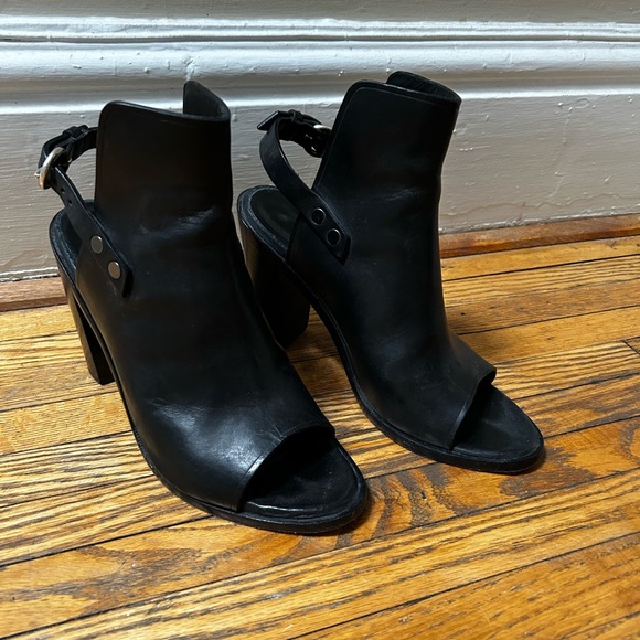Rag & Bone Wyatt Black Leather Slingback Open Toe Bootie, Size 39 - Picture 5 of 8